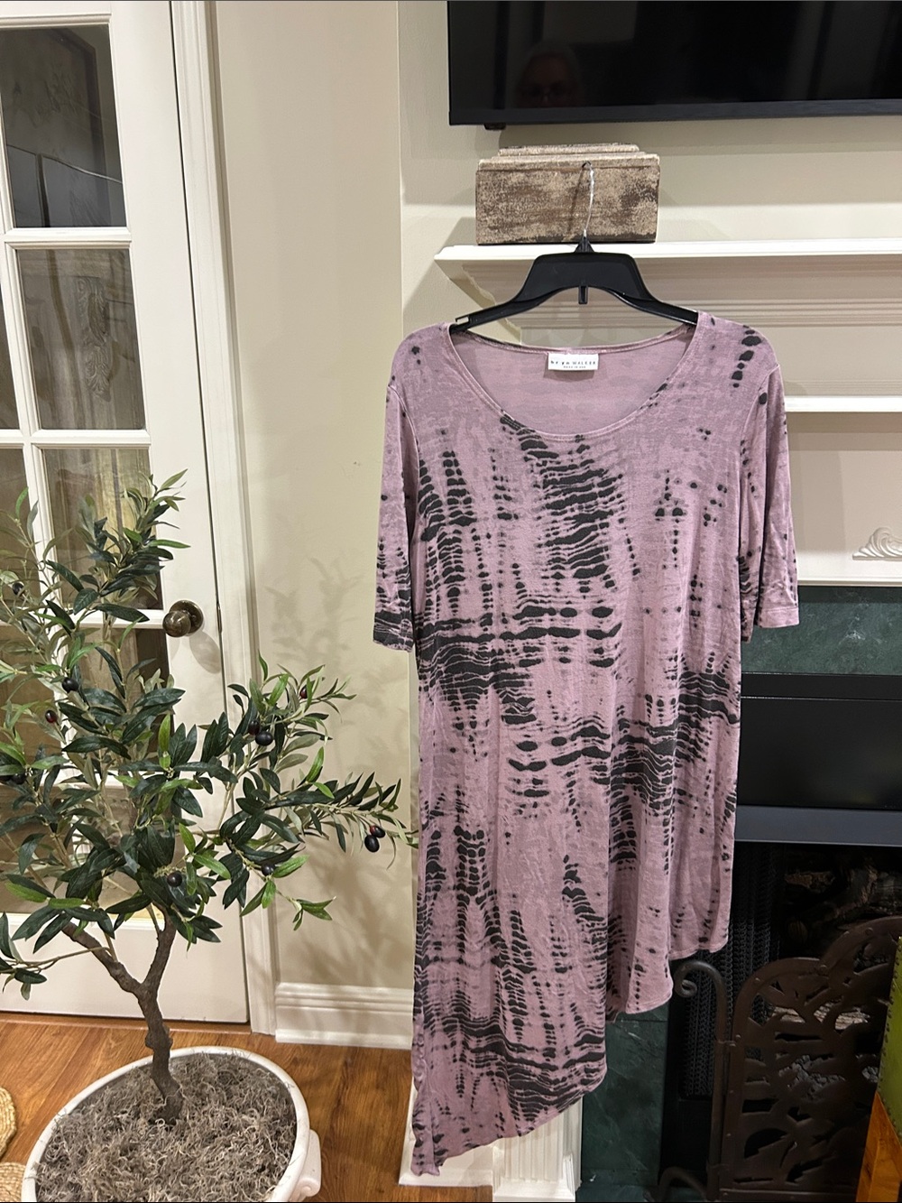 bryn Walker Mauve and Black Asymmetrical Tie-Dye Tunic Dress